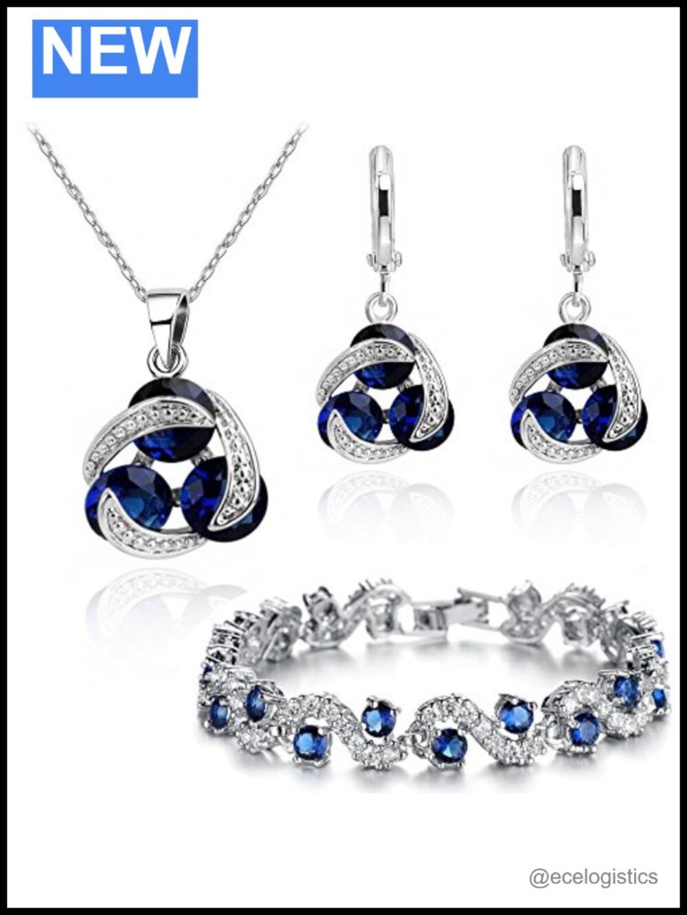 18K Gold Plated Cubic Zirconia Jewelry Set Necklace Earrings Bracelet for